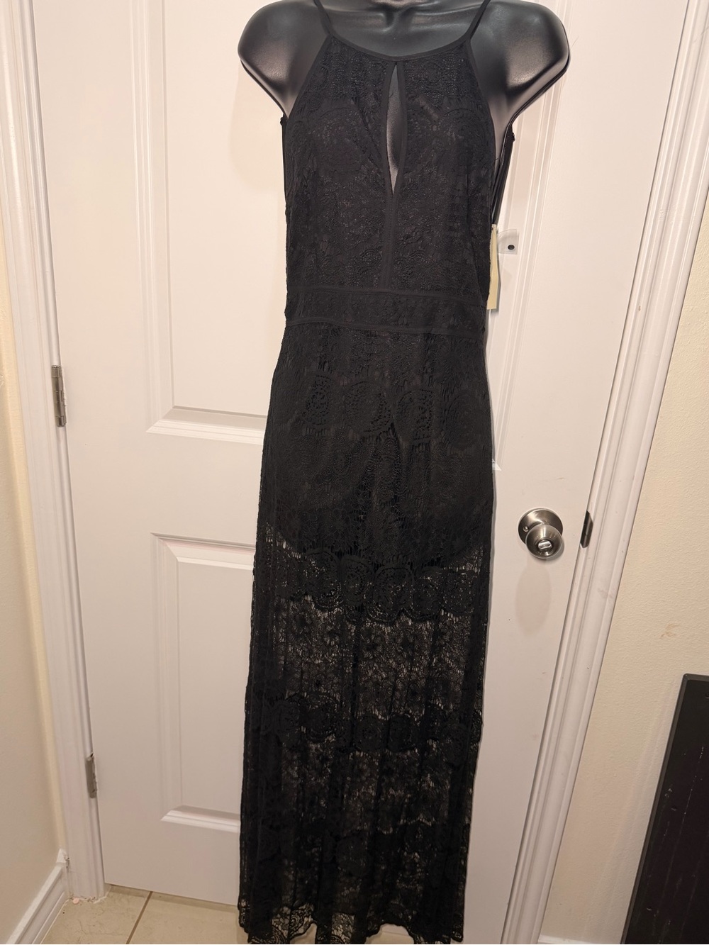 Mustard Seed Black Lace Maxi Dress with Slim Straps